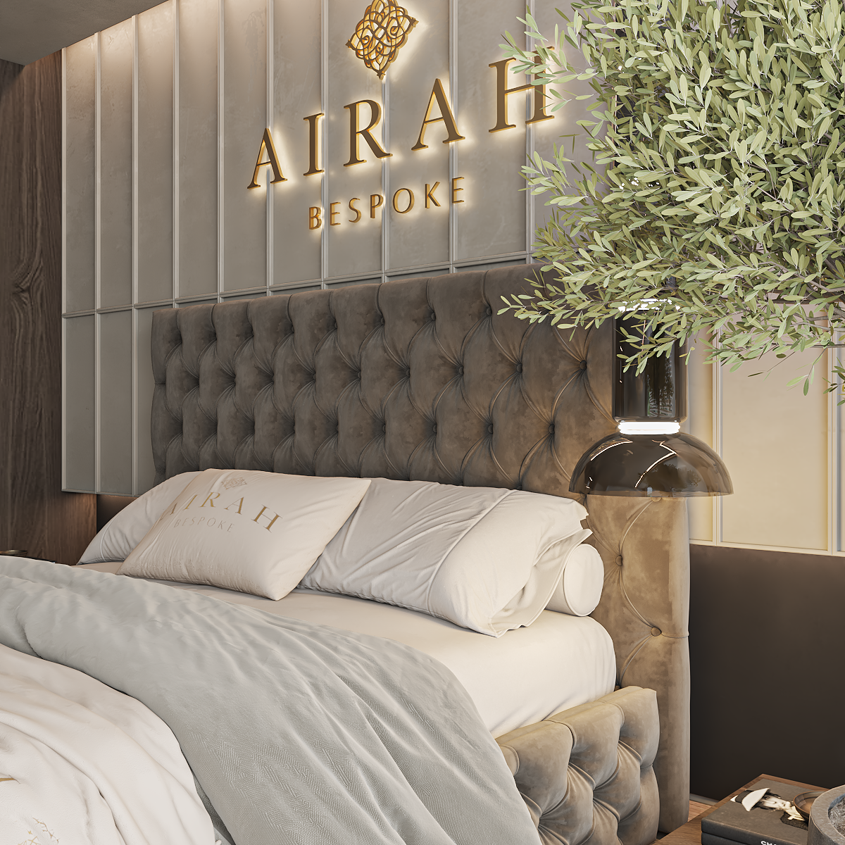 The Oaklen luxury bed – upholstered bed frame with padded headboard and sleek finish