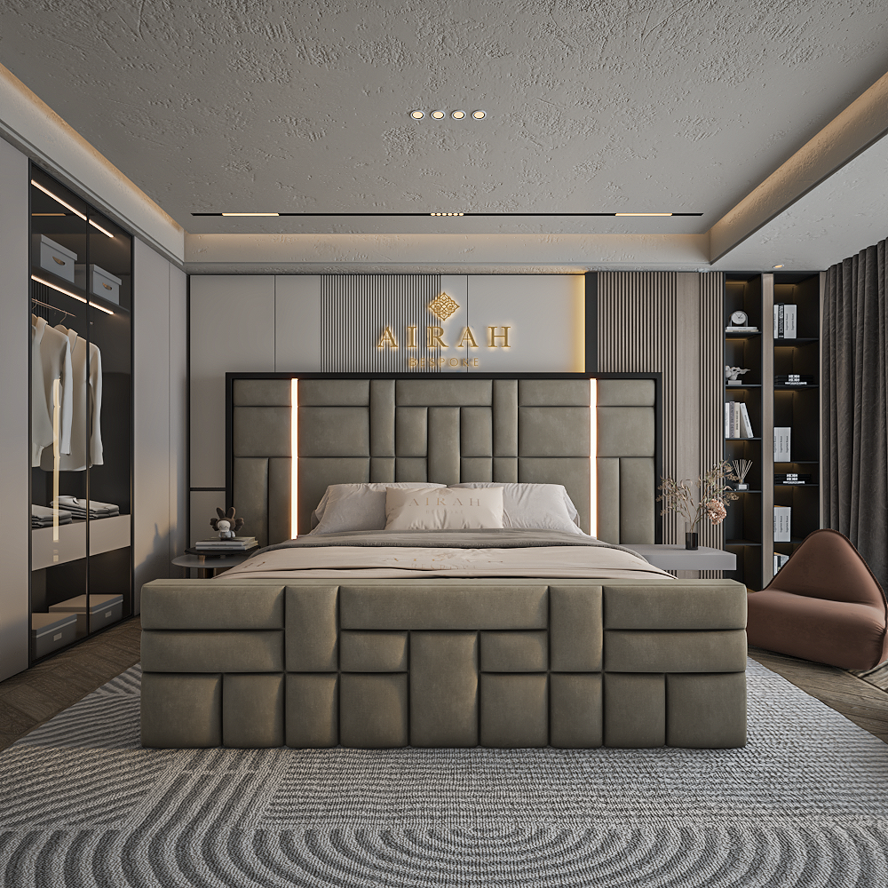 Radiant LED bed frame with built-in LED lights – modern upholstered bed UK