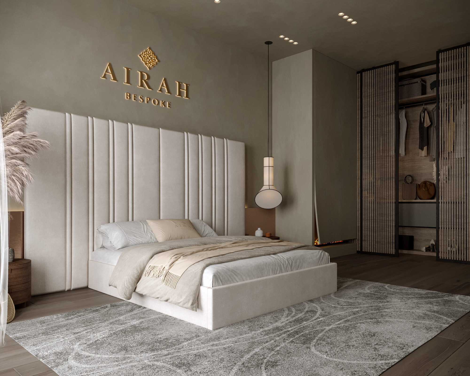 Rose Haven Luxe bed with extended headboard, elegant luxury upholstered bed for modern bedroom interiors