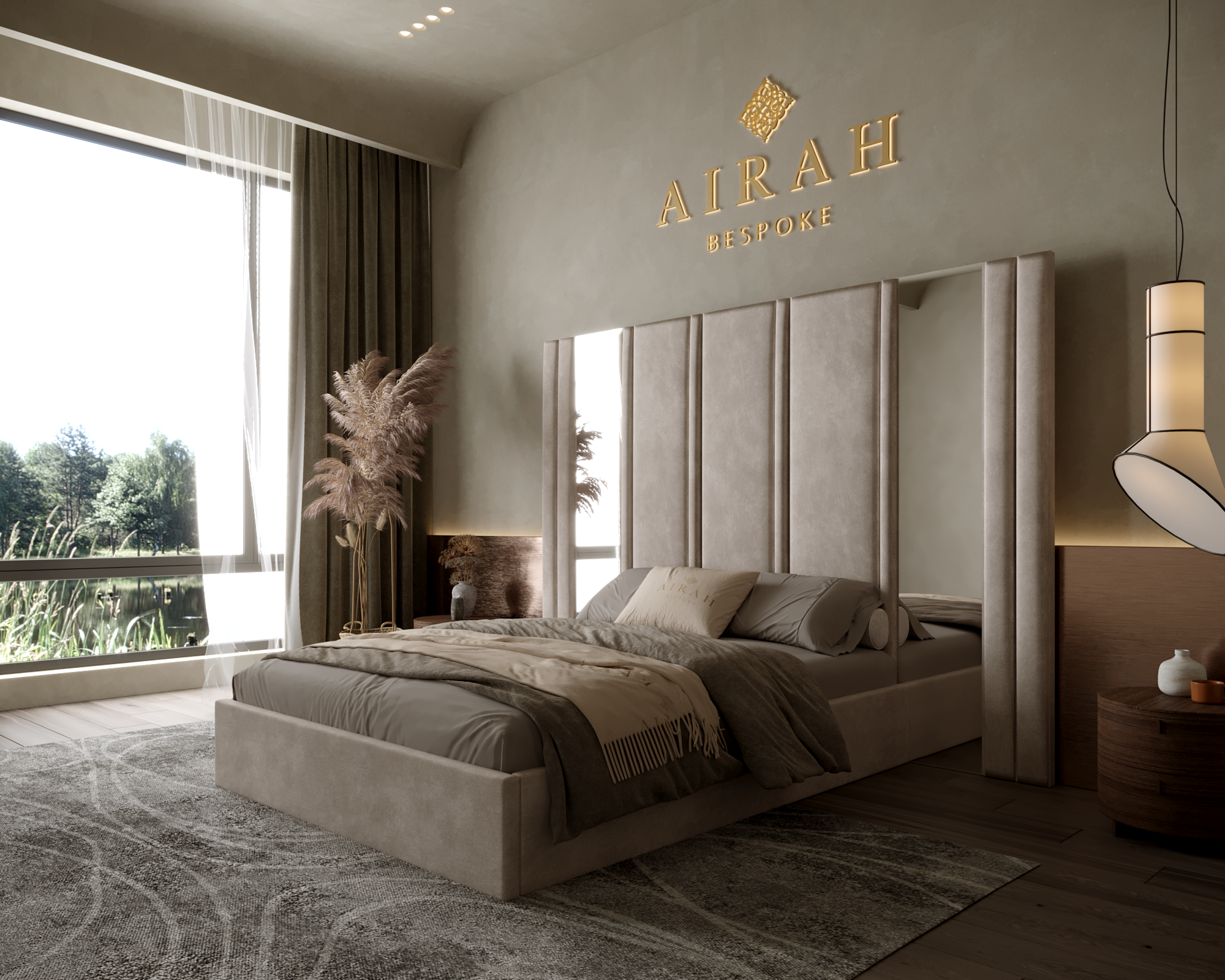 Sienna Serenity bed with extended headboard, modern upholstered bed for elegant bedroom
