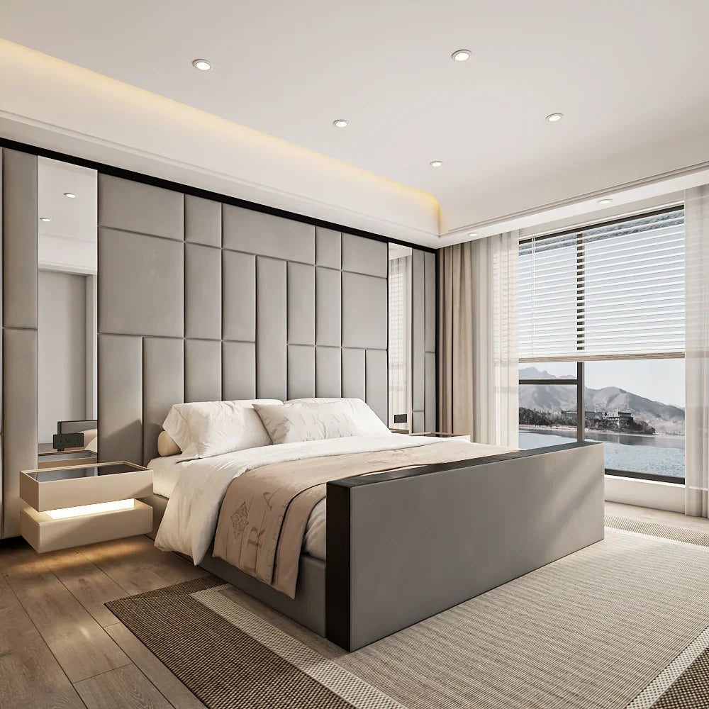 Elara bed frame with designer footboard – contemporary luxury upholstered bed UK