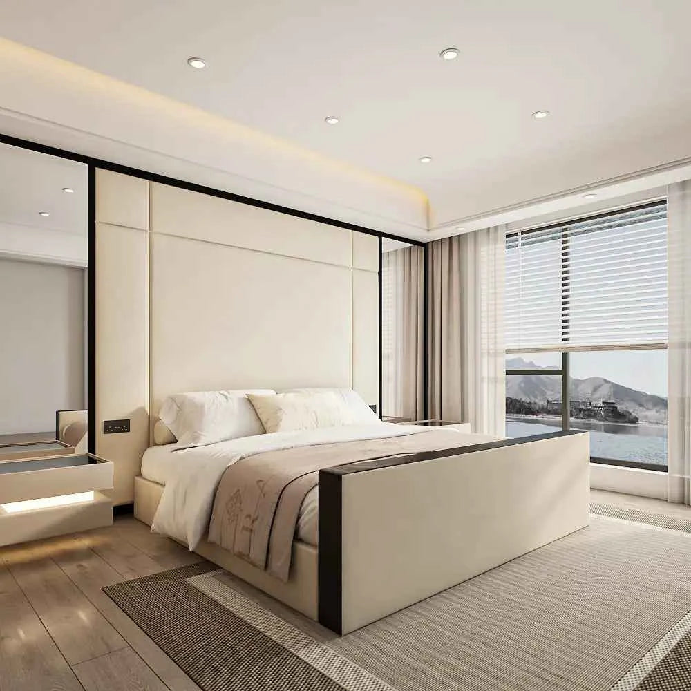 The Seren designer foot end bed frame – premium upholstered surround with feature footboard panel