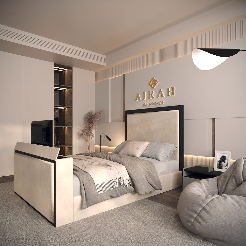 Velin luxury bed – upholstered bed frame with padded headboard and sleek finish