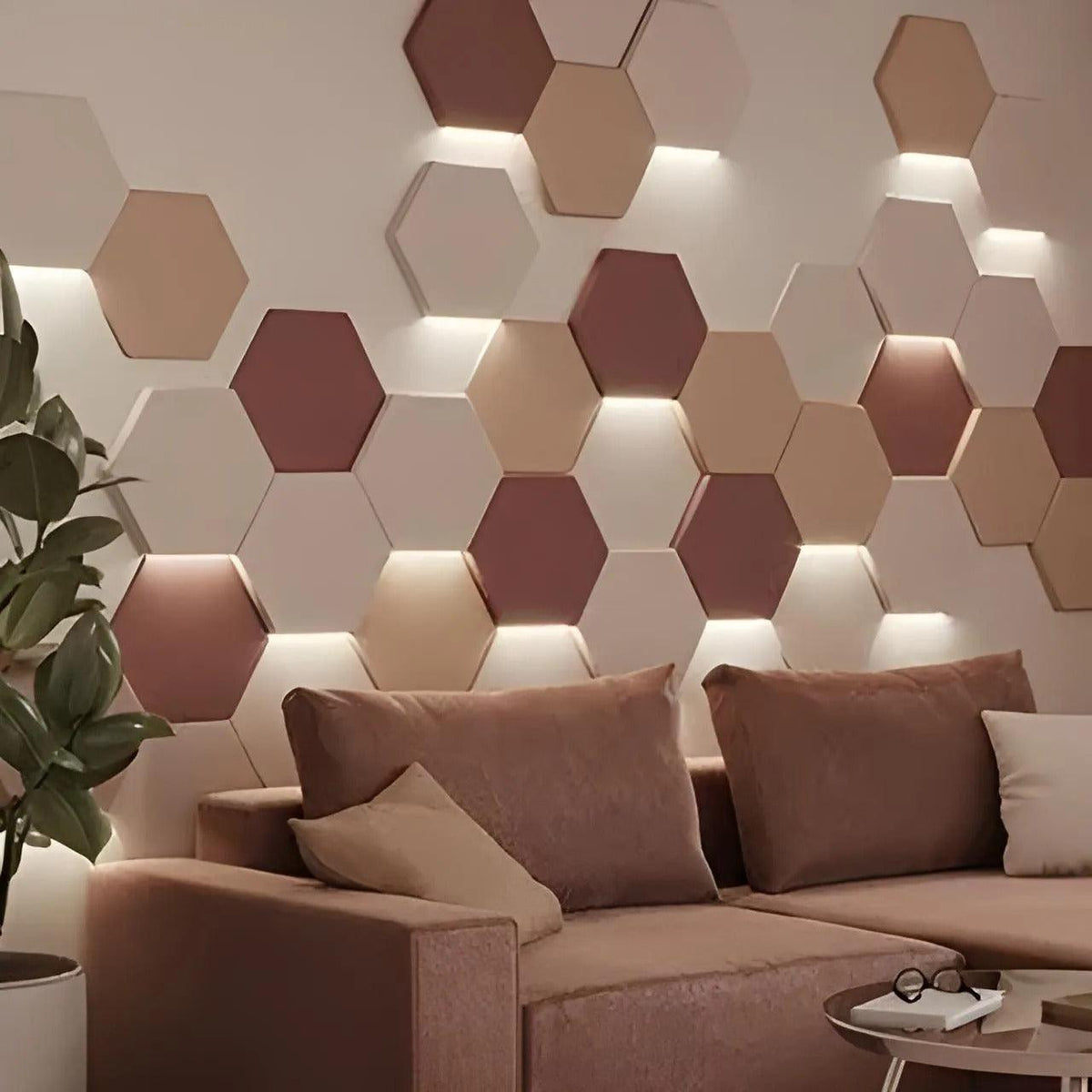 GYPSUM 3D WALL PANEL | HEXAGON + LED 0045