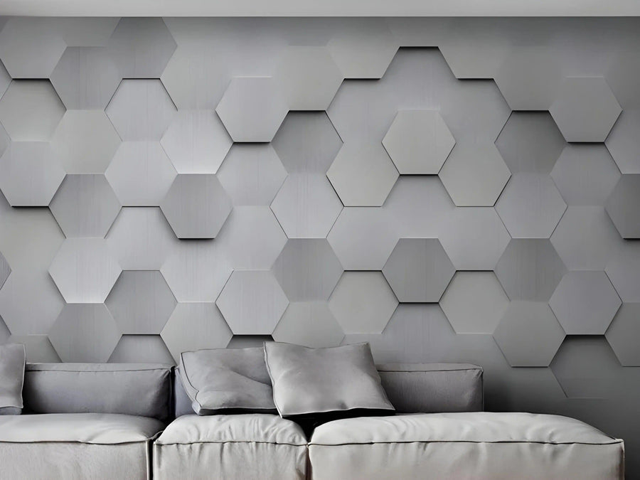 Hexagon + LED 0045 — Gypsum 3D Wall Panel