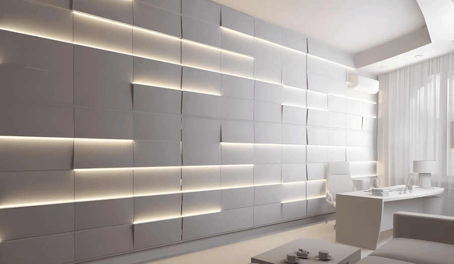 Slate + LED 0073 — Gypsum 3D Wall Panel