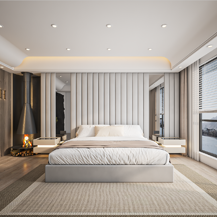 Wide panel bed frame – upholstered bed with wide panel headboard for luxury bedrooms UK